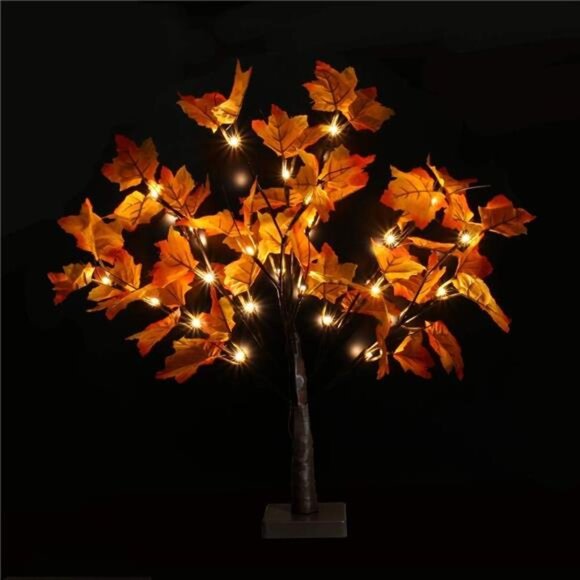 Artificial Fall Lighted Maple Tree 24 LED Thanksgiving Decorations Table Lights - Picture 5 of 8